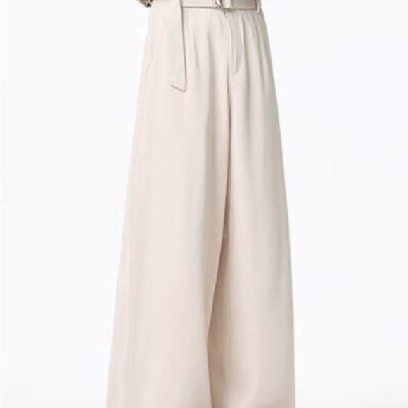 ken street ware Pants - High-Rise Wide-Leg Cream Trousers with Belt